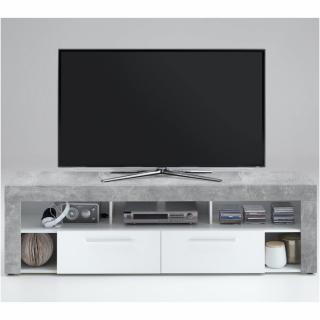 Meuble TV VALEE coloris gris béton et blanc 2 tiroirs 1 plateau fixe 